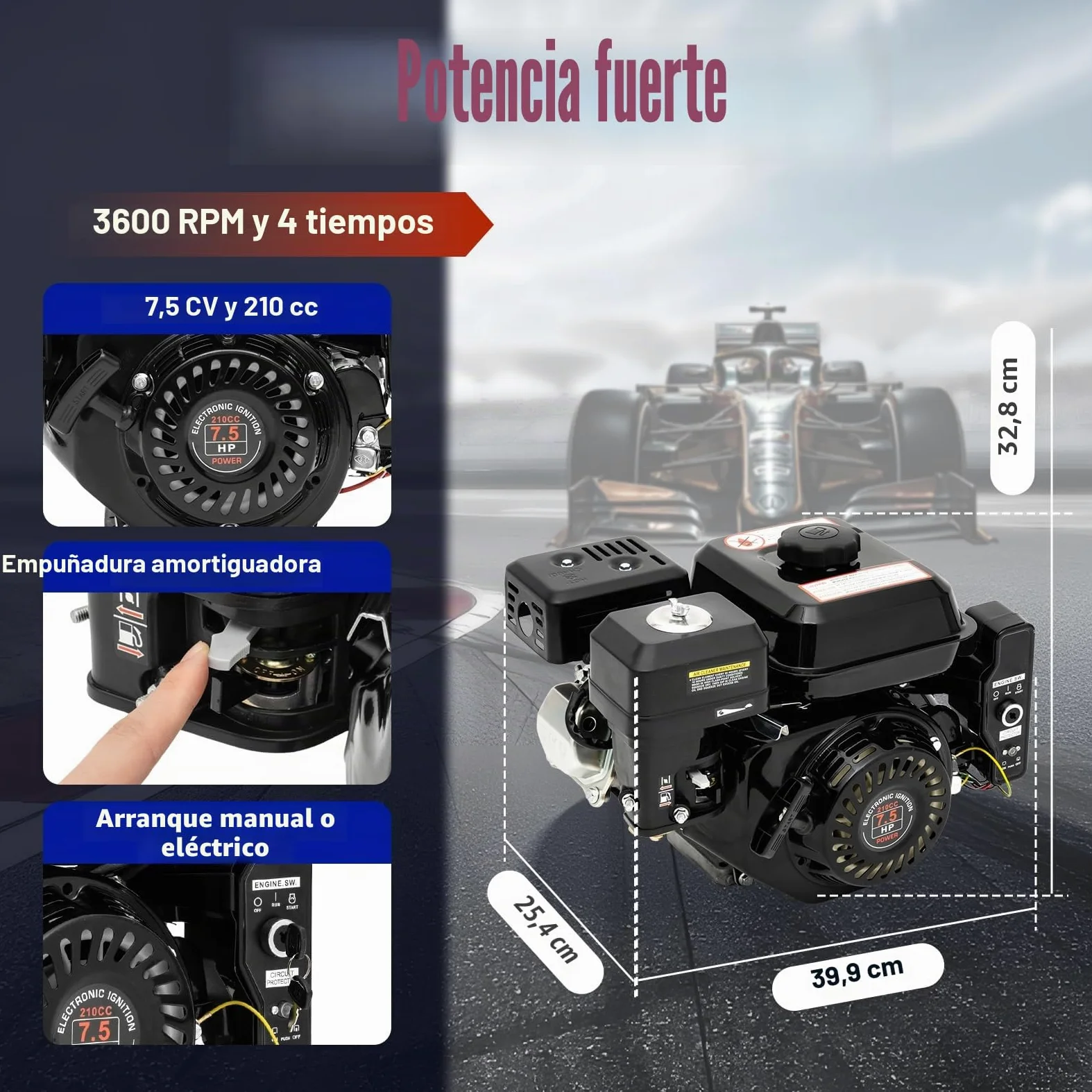 Motor de gasolina de 4 tiempos con 7,5 CV, arranque eléctrico, karting 212 cc, arranque de tracción