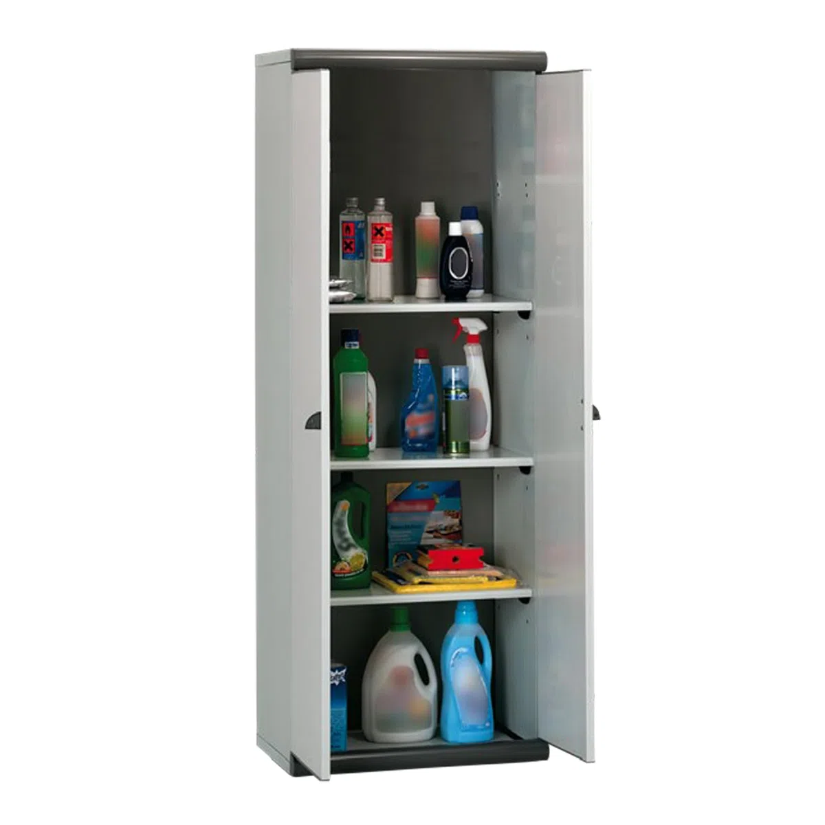 Gardiun Armario Alto de Jardín Resina Coimbra 2 62,5x39x169 cm con 2 Puertas y 3 Baldas de Altura Regulable, Color Gris