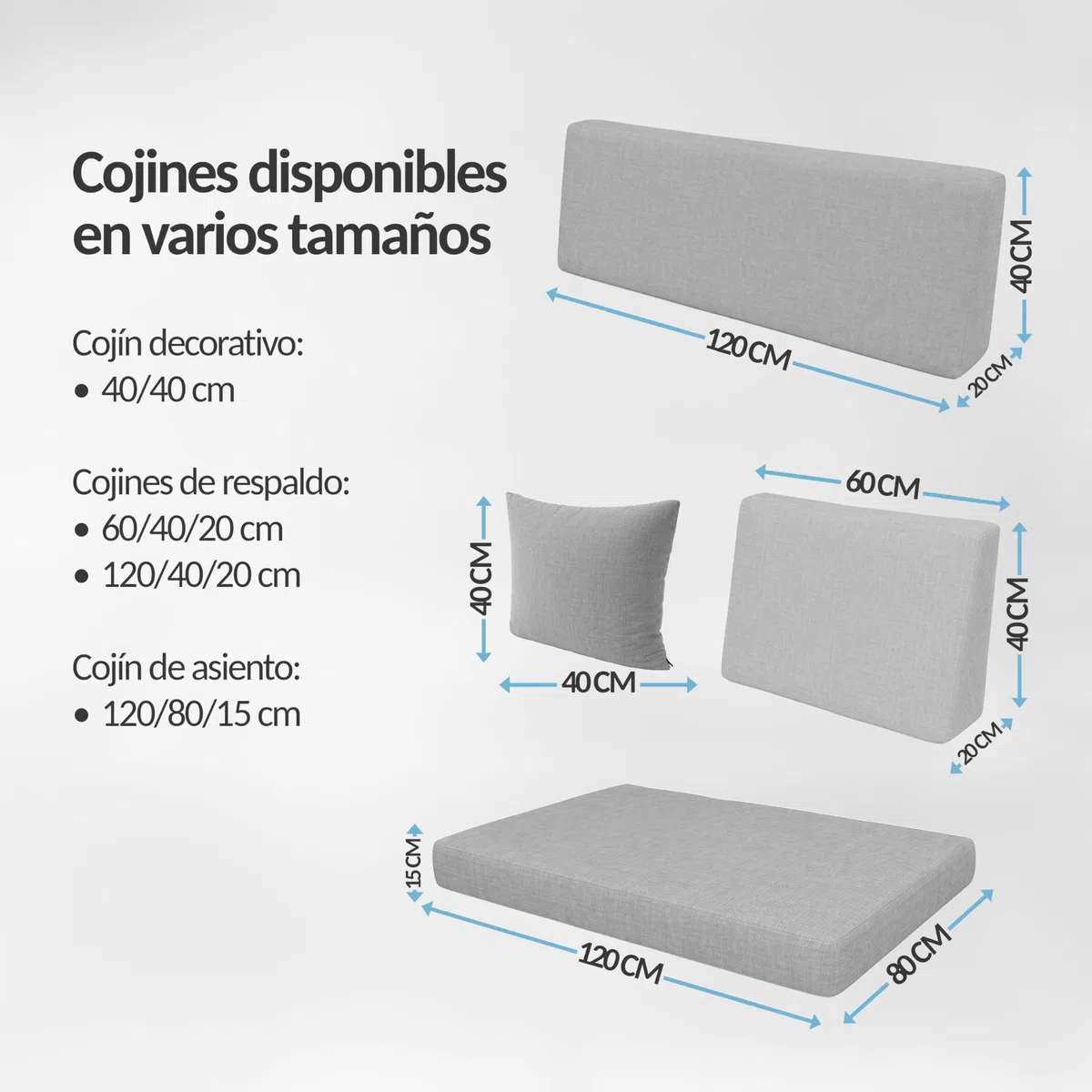 POKAR Set de 2 Cojines para Palets Impermeable | 1x Asiento 120x80 + 1x Respaldo 120x40 para Sofá de Jardín | Fundas Desenfundables | Ideal para Europalés | Fabricado en UE | Oeko-Tex | Beige