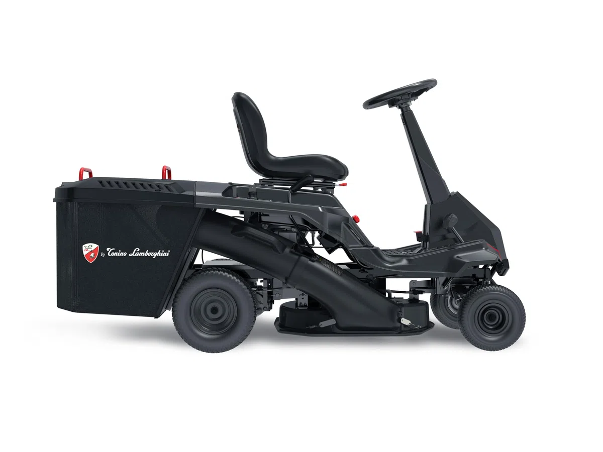 by Tonino Lamborghini GM - Tractor Cortacésped Minirider de Gasolina 224cc, 6hp, Ancho de Corte 61cm (24"), Arranque Eléctrico, 5 Alturas y Saco Recogedor 150L, 4 Velocidades y Marcha Atras