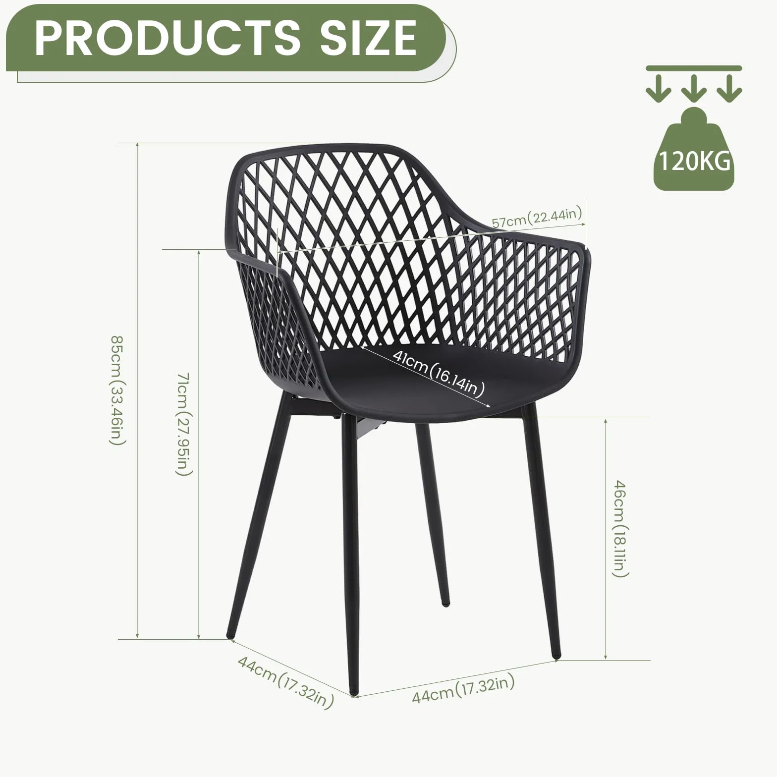 buybyroom Sillas Terraza Exterior, Juego de 6 Sillas Jardin Exterior con Reposabrazos, Patas de Metal y Respaldo de Plástico Ergonómico, para Jardín,Terraza,Balcón,Reuniones,Salón,Comedor,Negras