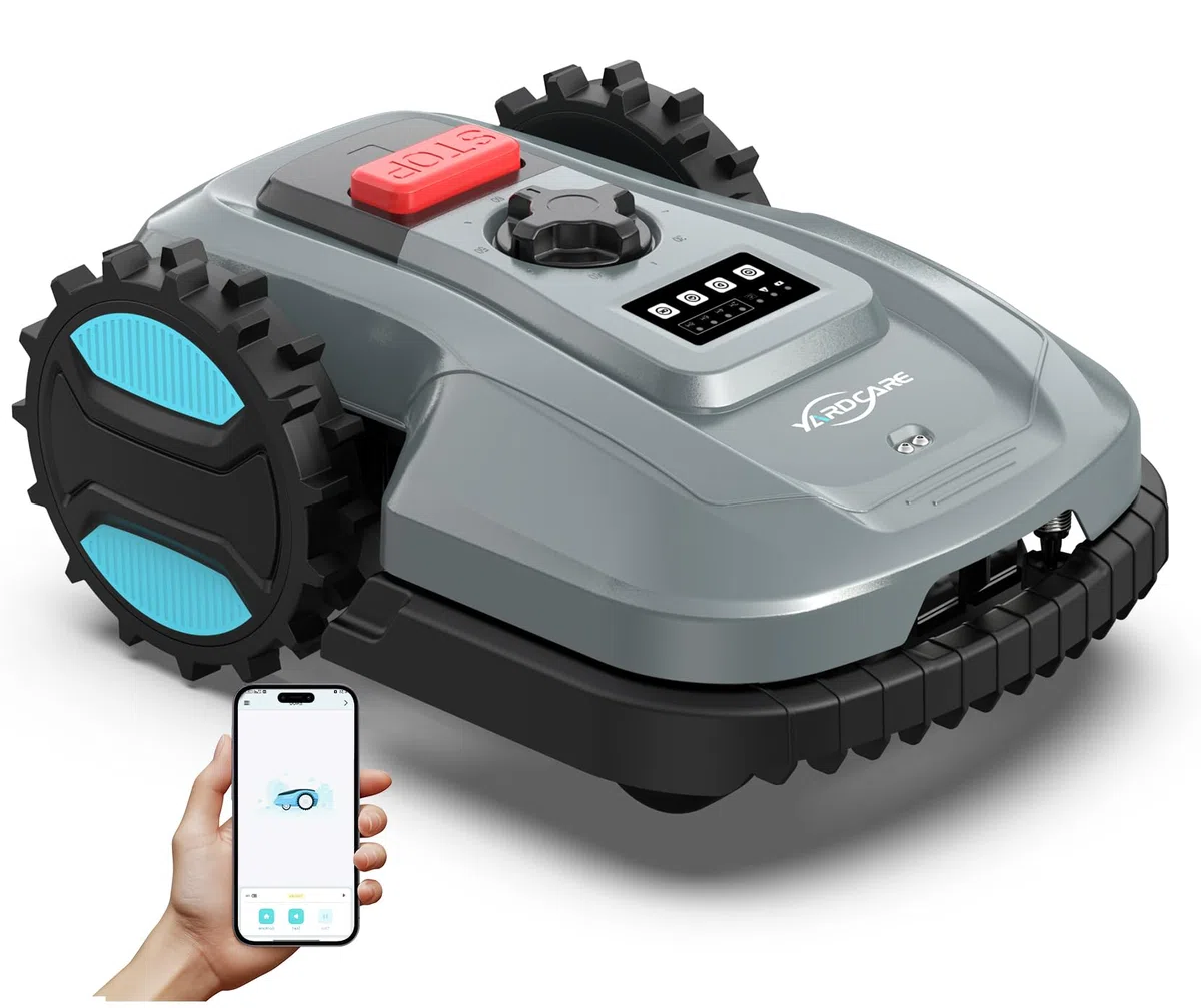 YARDCARE E400 Robot Cortacesped con Control App,hasta 400m²，Altura de Corte de 20 a 60 mm, Sensor de Lluvia, Robot Cortacésped 18 cm de Ancho de Corte,Menos de 60 dB