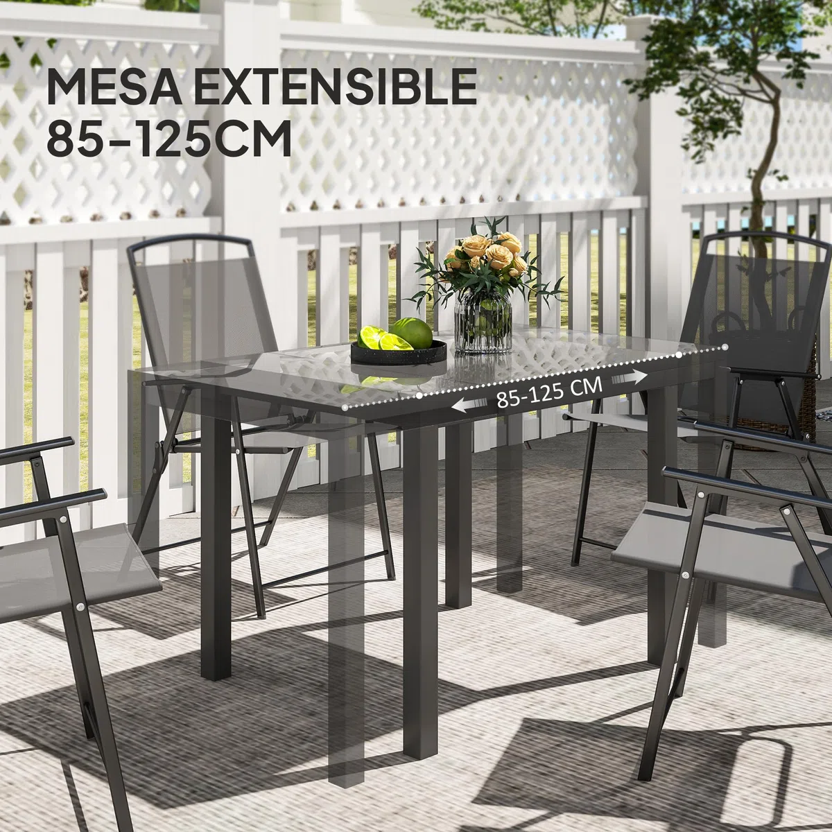Outsunny Mesa de Jardín Extensible Mesa de Comedor Exterior Ajustable 85-125 cm con Borde de Aluminio Carga 70 kg Mesa Rectangular para 4-6 Personas para Patio Terraza Gris Oscuro