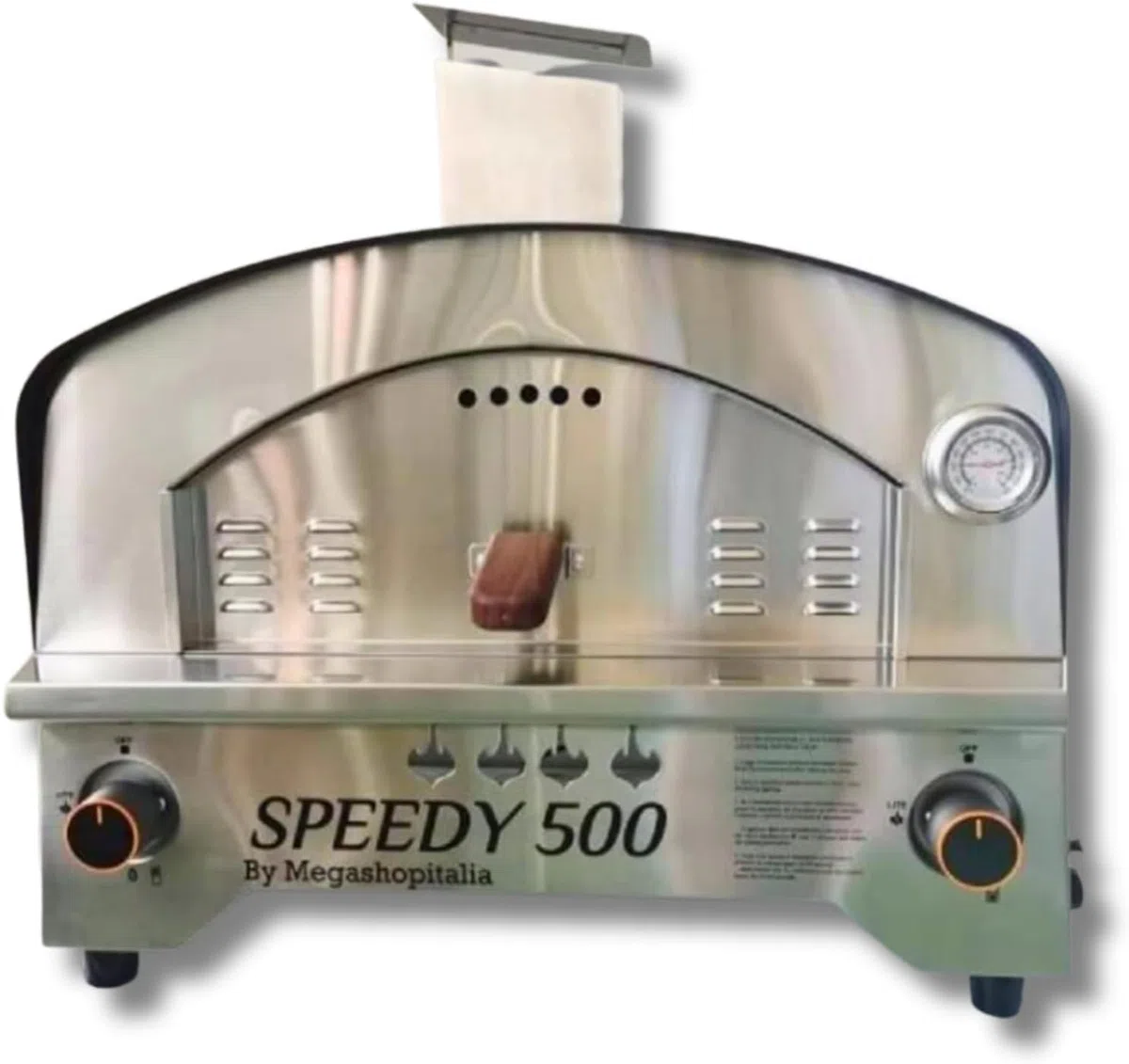 Horno de pizza de gas portátil de acero inoxidable con doble quemador para exteriores con piedra refractaria de 500 grados (horno Speedy500)