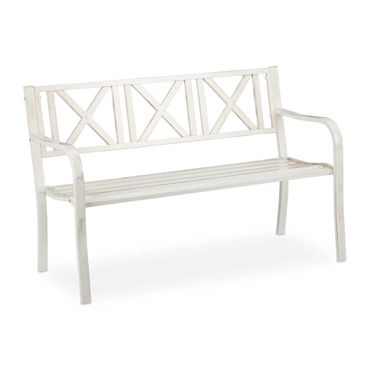 Relaxdays Banco Jardín, 2 Plazas, Terraza, Balcón, Acero Robusto, Asiento para Exteriores Estable, 80,5 x 127 x 63 cm