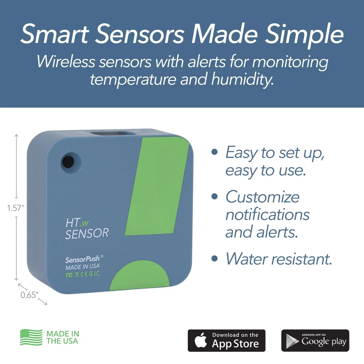 SensorPush HT.w Termómetro higrómetro inalámbrico resistente al agua para iPhone Android Hecho en Estados Unidos Sensor inteligente de humedad temperatura para interiores y exteriores con alertas