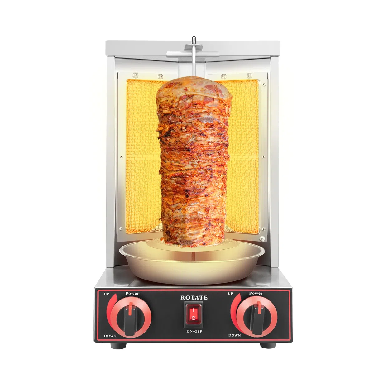 Máquina de parrilla vertical rotativa Kebab Machinen Herramienta de barbacoa Parrilla de gas de Oriente Medio Barbacoas de mesa con dos tubos de calefacción de rotación de 360º 220 V 3000 W