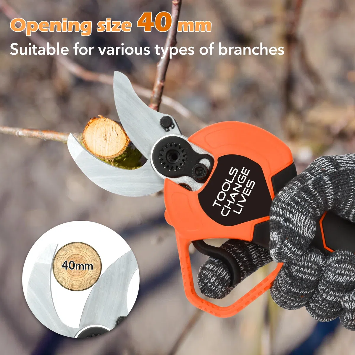 Tijeras de podar eléctricas - Tijeras de podar eléctricas profesionales de 40 mm con 2 baterías de 21 V / 2000 mAh - Tijeras de podar inalámbricas para jardinería Vides Árbol frutal (1)