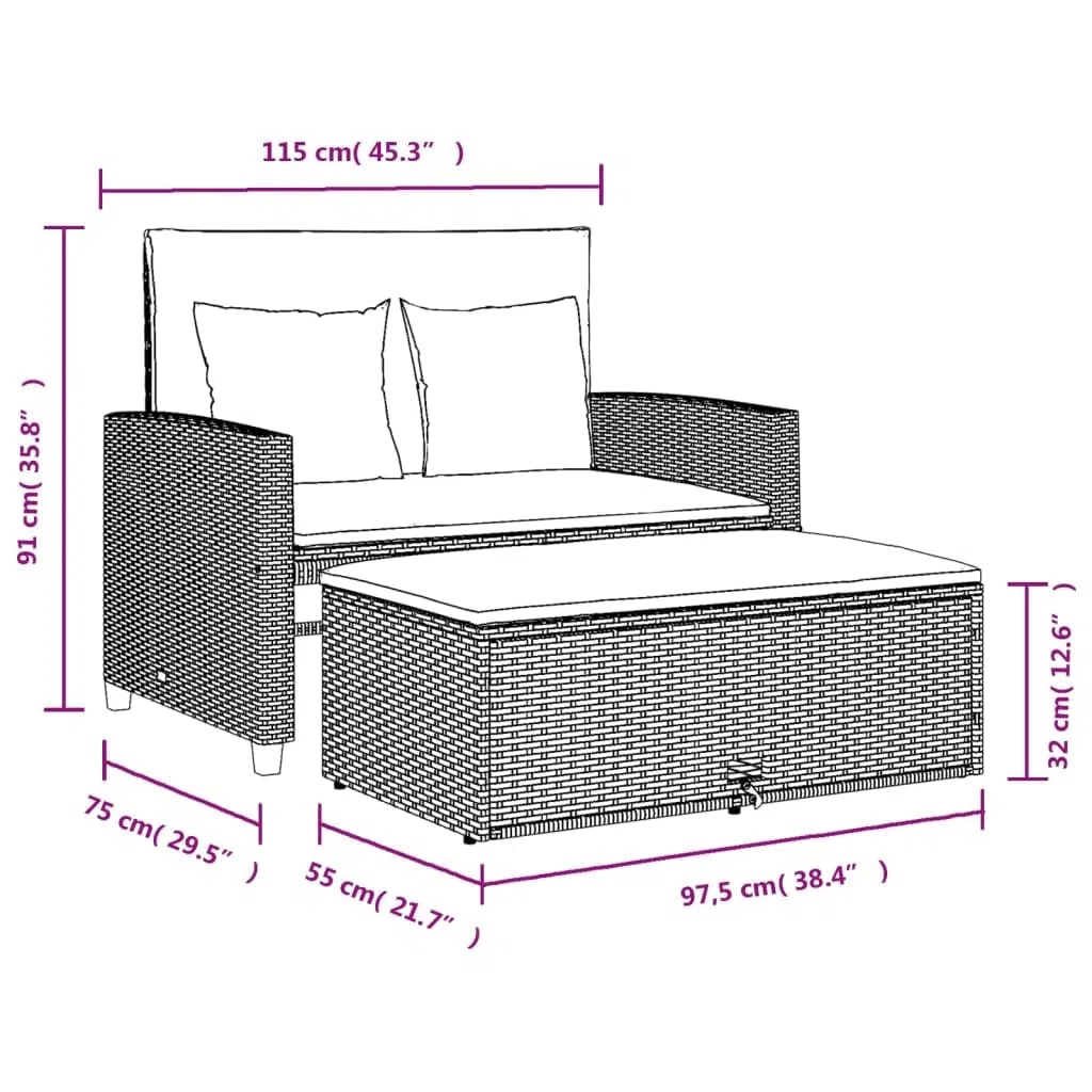 vidaXL Sofá de Jardín con Cojines de 2 Plazas, Asiento Exterior, Sofá Biplaza, Mueble para Patio Terraza Balcón, Ratán Sintético Beige