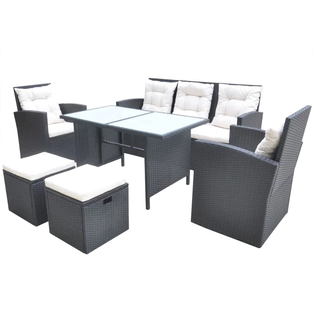 vidaXL Juego de Comedor de Jardín Ratán Sintético Negro Muebles Patio Exterior