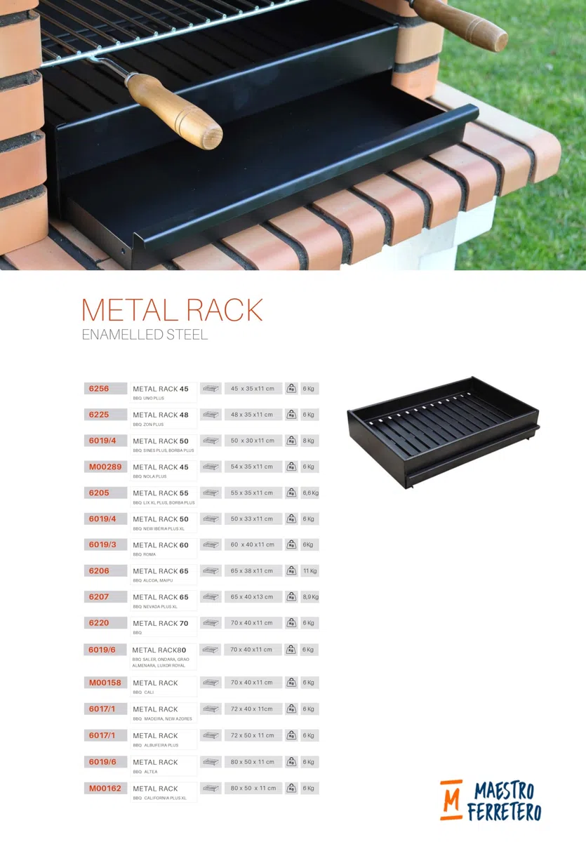 MF - Rejilla de Acero para Barbacoas con Cajón Recoge Cenizas - Metal Rack 65x40x13 cm
