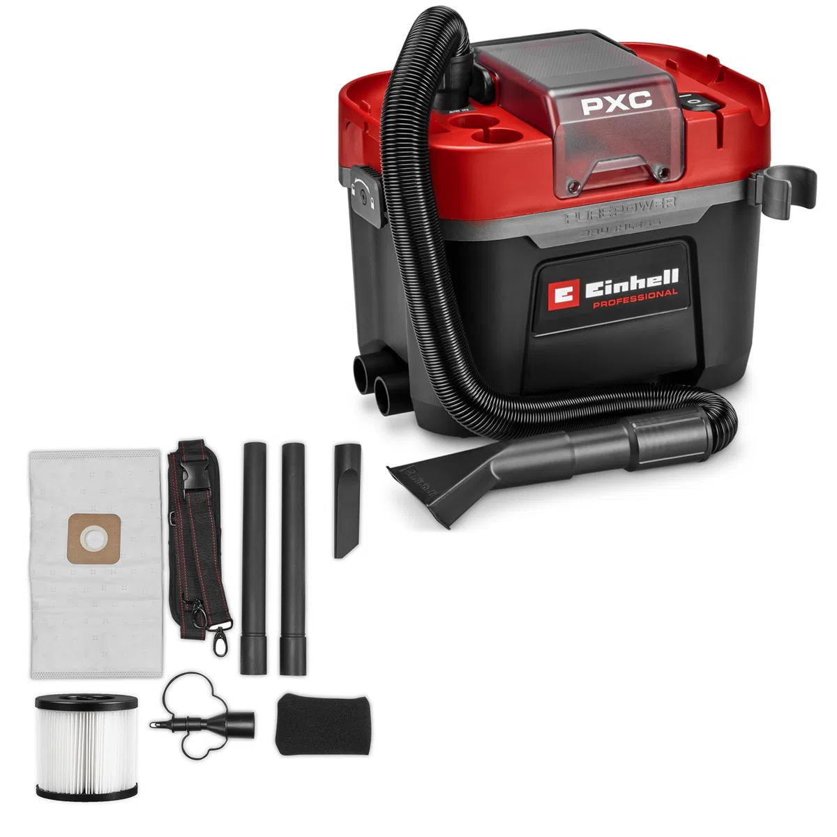 Einhell Professional Aspirador en seco y húmedo con batería TP-VC 18 Li BL L-Solo Power X-Change (18 V, brushless, Recipiente 10 l, 2 Niveles, Filtro Plisado, boquillas de aspiración, sin batería)