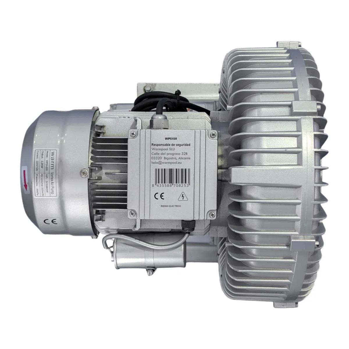 Bomba de Aire Turbosoplante Soplador Canal Lateral 1.5kW 2CV Aluminio Uso Continuo SPA y Piscina