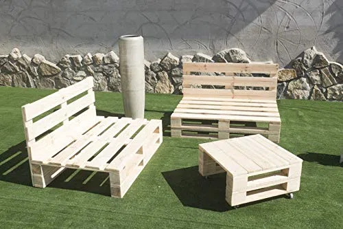 Palets Talavera Conjunto 2X Sofa de Palet 120cm x 80cm + 1x Mesa 80cm x 48cm Lijado Y Cepillado -Interior/Exterior Nuevo-Natural (2X Sofa 120x80cm + 1x Mesa 80x48cm)
