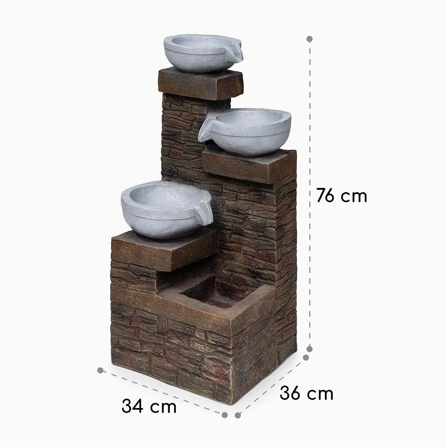 blumfeldt Fez - Fuente Solar, para Interiores y Exteriores, 3 cascadas, Potencia 5 W, Poliresina, Resistente Intemperie, Circuito Cerrado, Batería Recargable, Iluminación LED, 34 x 76 x 36 cm, Bronce