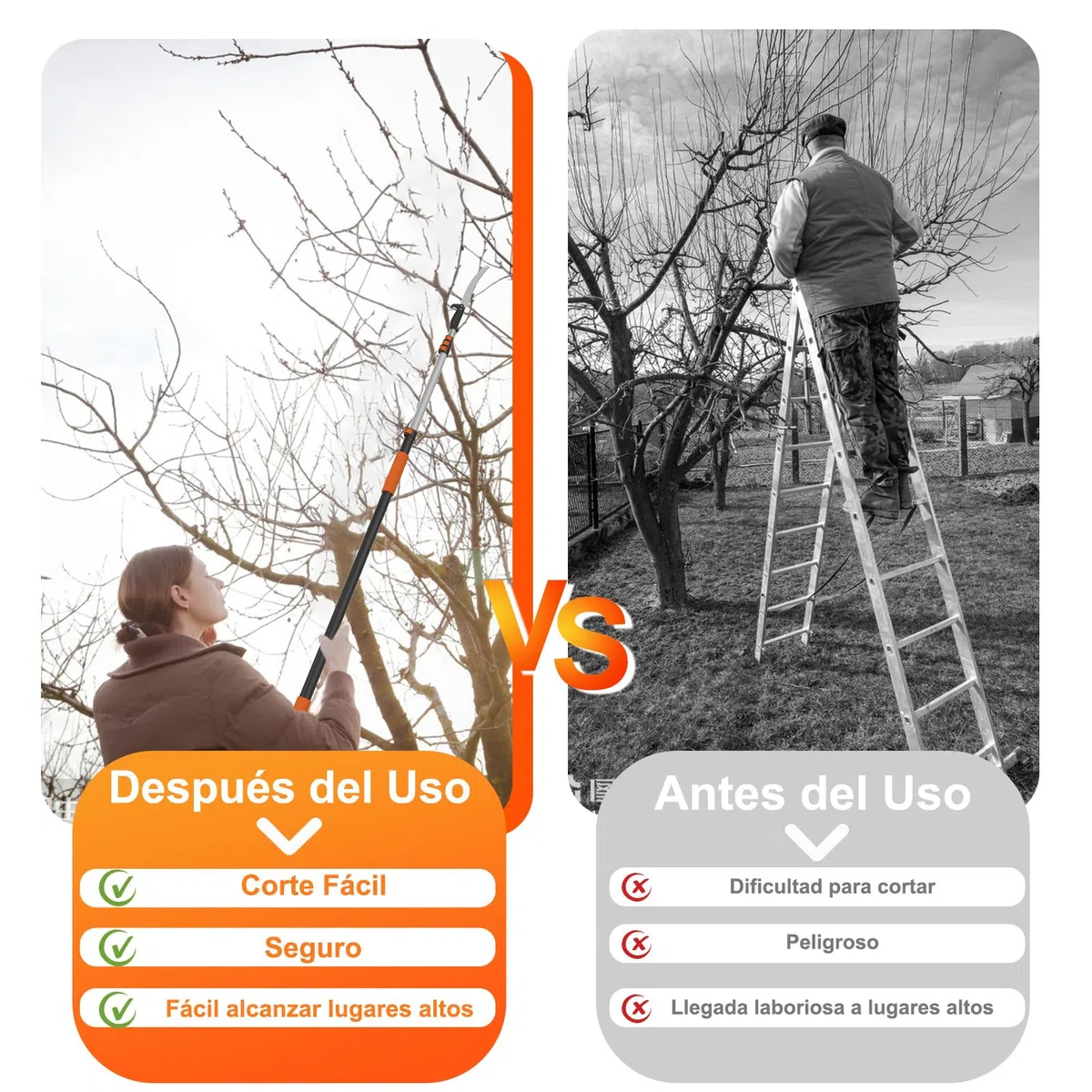 LAANPOLE Sierra de Pértiga 6m, Podadora de Árboles con Pértiga Telescópica con Pértiga de Extensión 1,5-6m, Podadora Manual para Patio, Naranja
