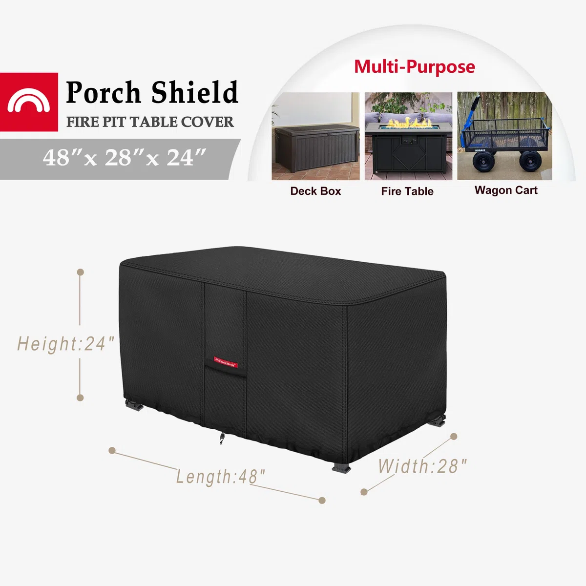 Porch Shield Cubierta para hoguera de patio, impermeable, 600D, rectangular, para exteriores, 122 x 71 cm, color negro