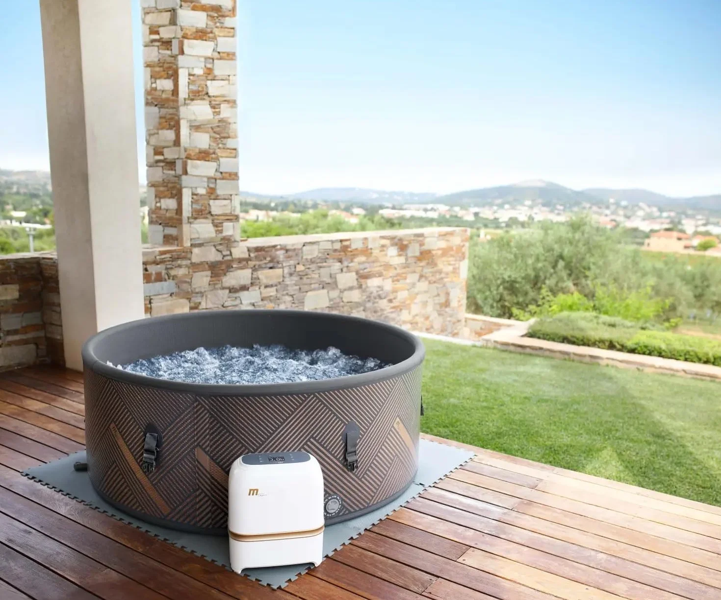 MSPA Whirlpool Mono - whirlpool hinchable para 6 personas, 173 x 173 x 70 cm, 138 chorros de masaje con 3 niveles de intensidad, spa para interior y exterior, resistente al invierno y uso durante todo