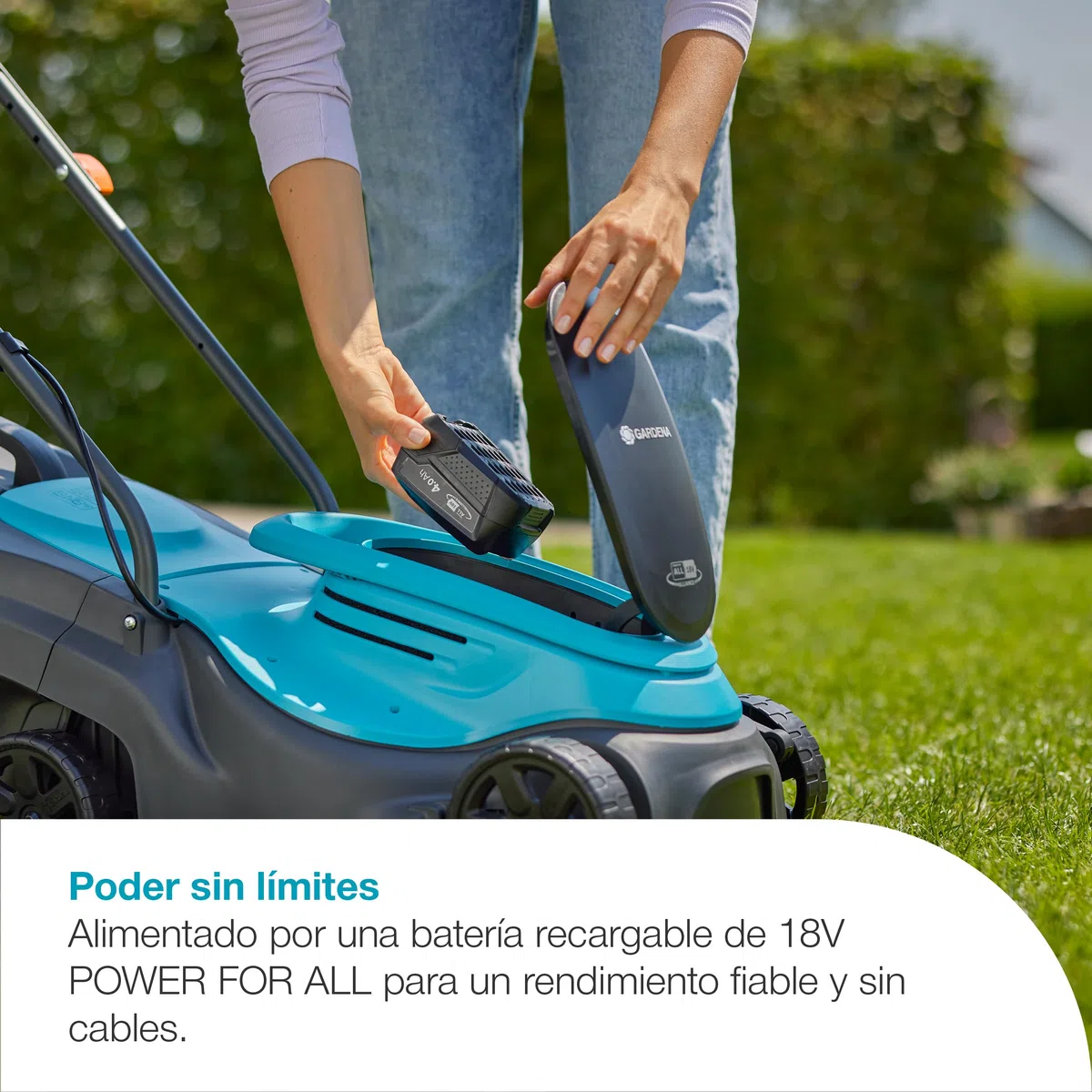 Gardena Cortacésped a batería EasyMax 32/18V P4A Solo: Cuchilla de Corte, Ligero, Ajuste de Altura, Recolección de Hierba, Sin Cable (14634-55)