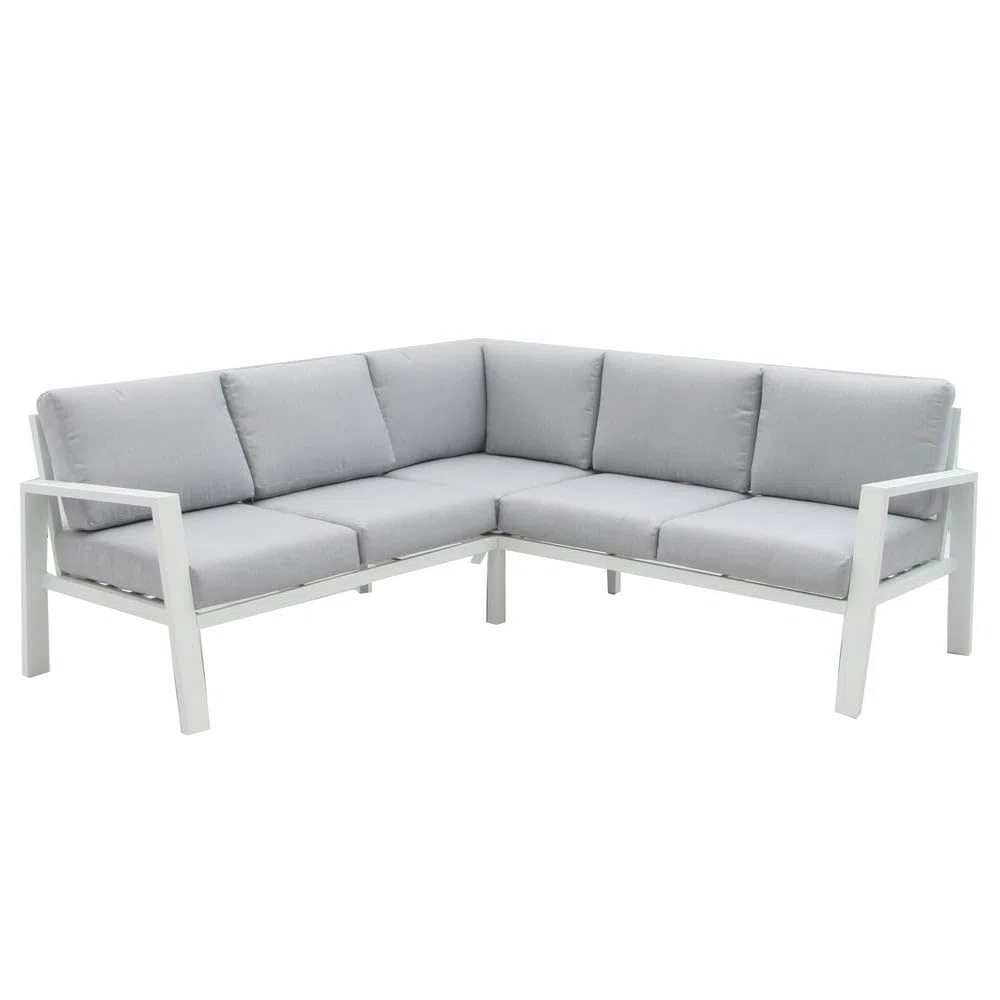 LOLAhome Sofá rinconera de jardín, de Aluminio, 195x195x73 cm, diseño Elegante, Ligera y Resistente. Cojines desenfundables con Tratamiento hidrófugo - Colección Thais (Blanco)