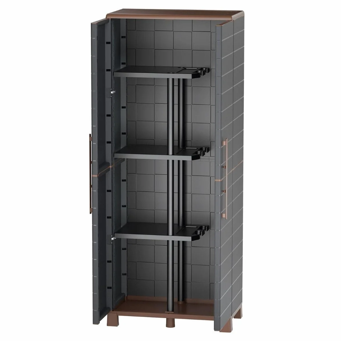 Art Plast – Armario con escobas + 3 estantes extraíbles 2 Puertas Antracita 68 x 37 x 169 cm – Armario con escobas Carga 60 kg MAX – para Garaje lavadero