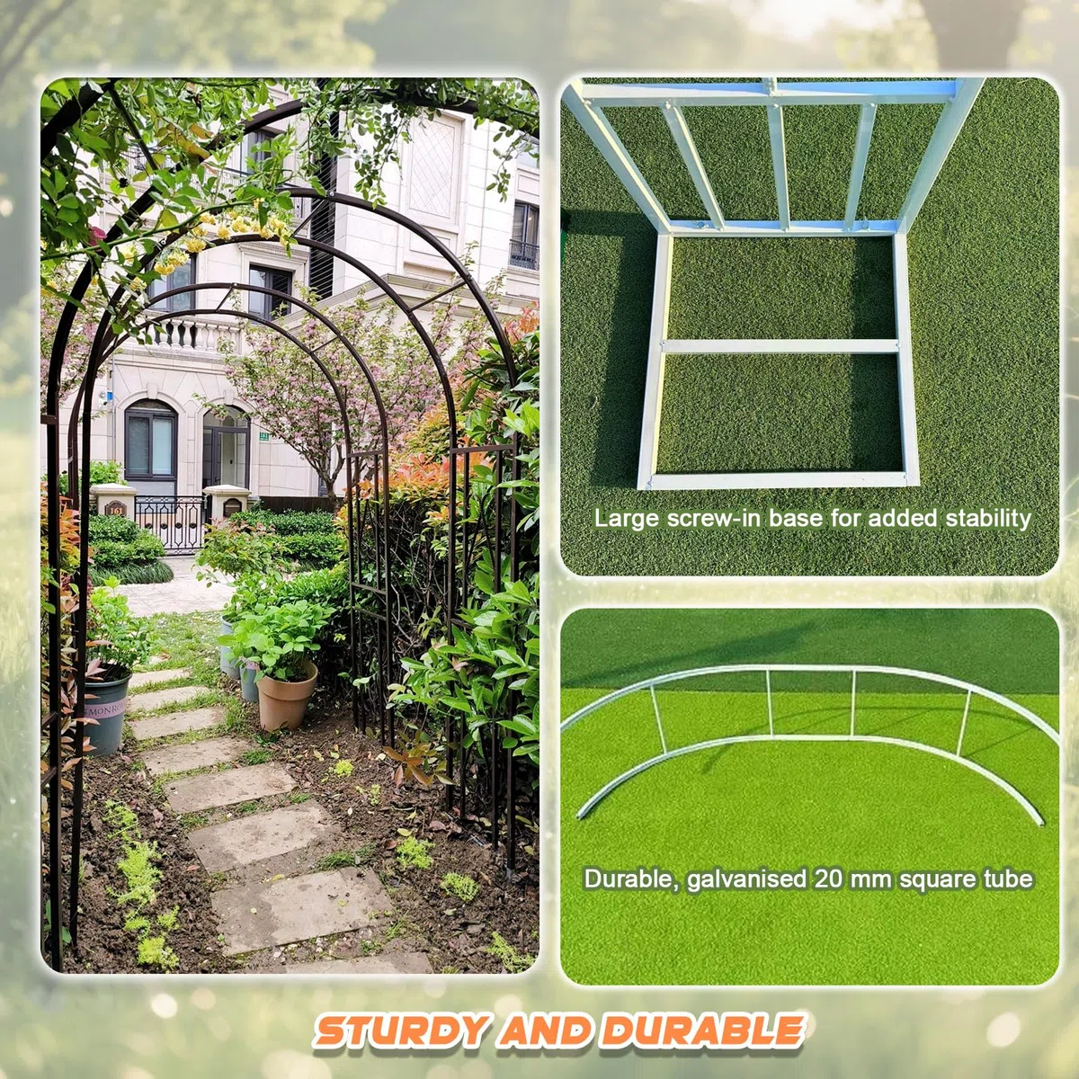 Arco de Rosa,260x230cm Arco Metálico de Jardín,Estructura Resistente a la Intemperie,Ideal para Jardín,Boda y Decoración Exterior(L260xW40xH230cm) Bronce-B