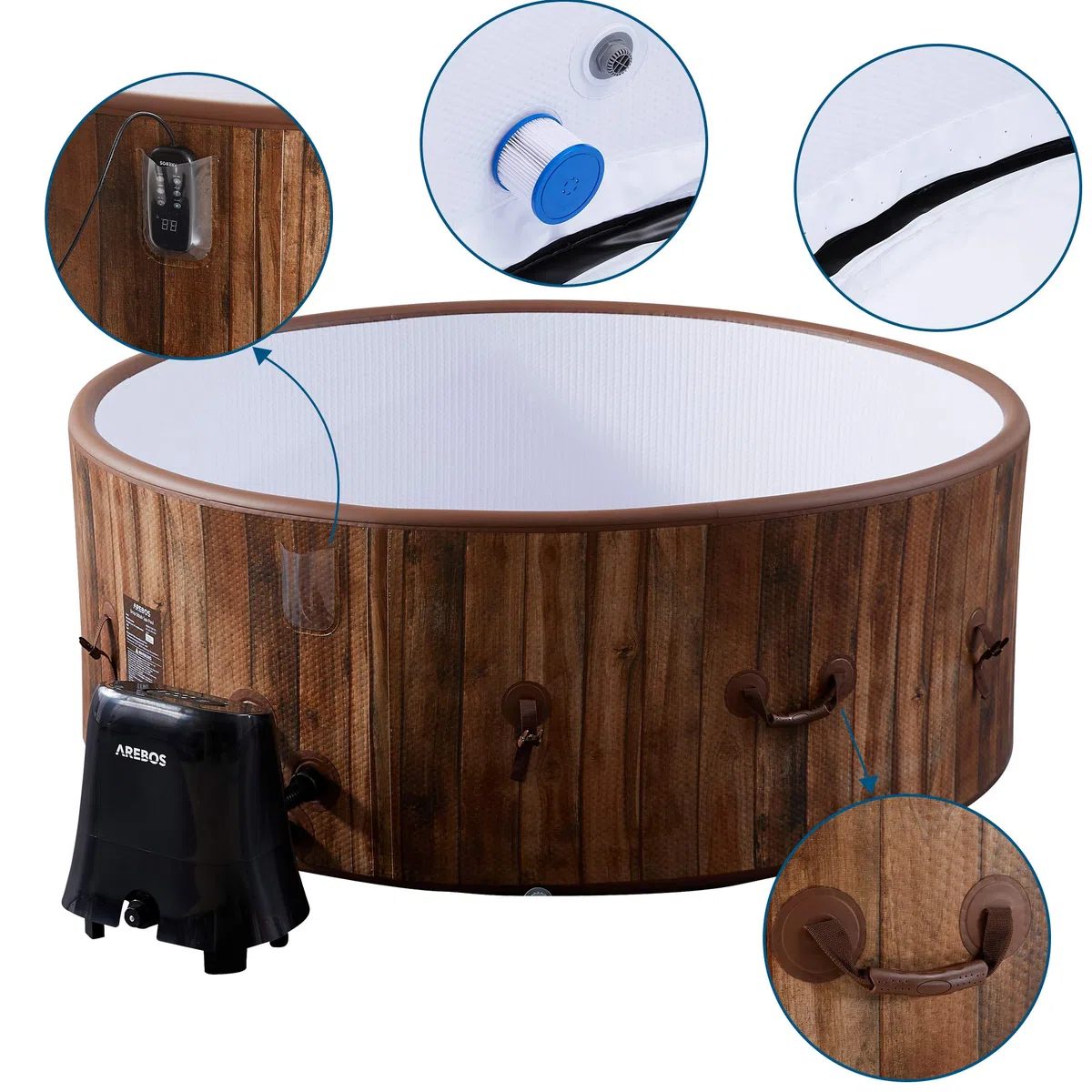 Arebos SPA Hinchable Whirlpool | para Interior y Exterior | ⌀ 180 cm | 7 Personas | Drop-Stitch | 130 boquillas de Masaje | con calefacción | 1120 litros | Incluye Cubierta | Bubble SPA y Wellness