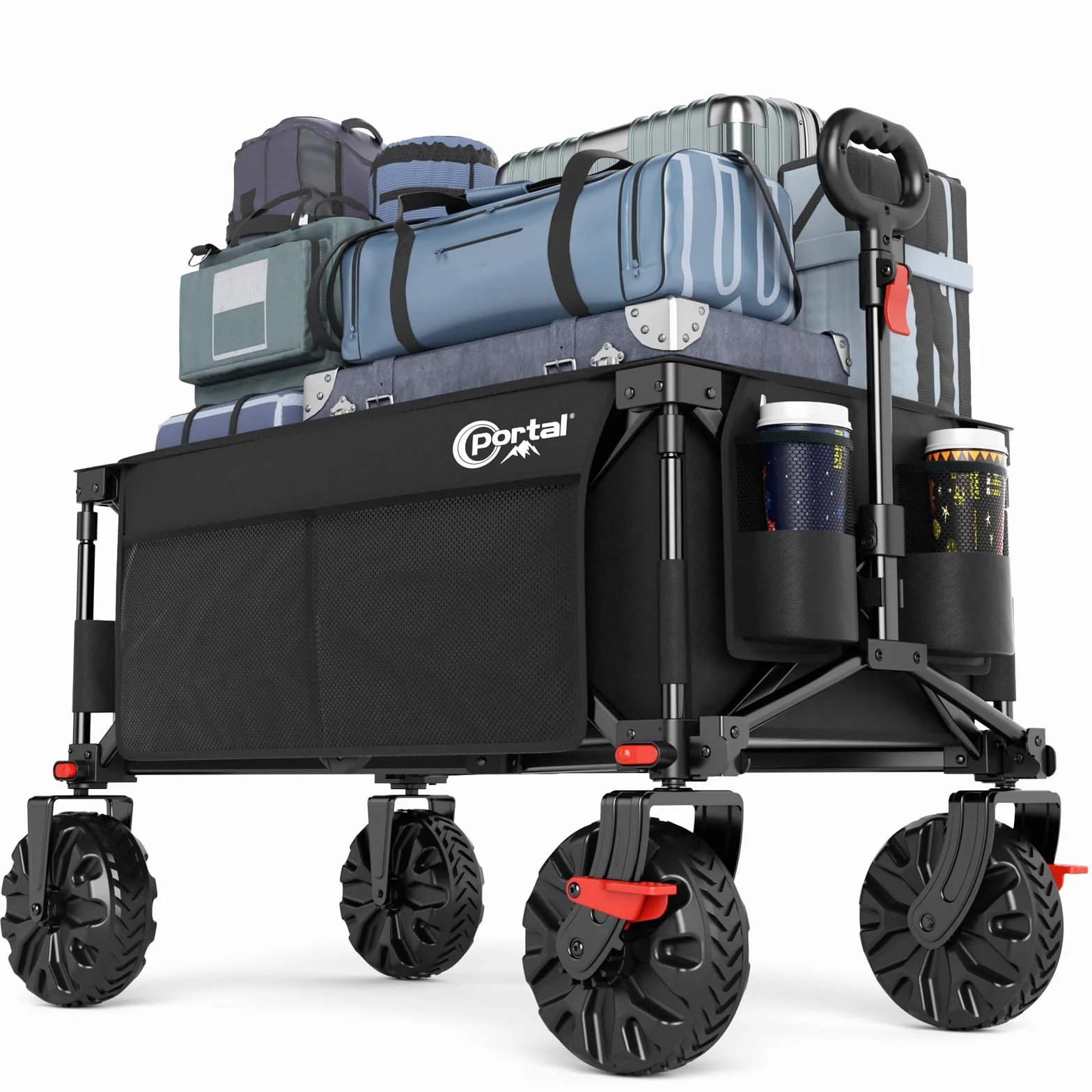 Portal Carro de Playa para Arena, Todo Terreno, Ruedas Grandes, para Festivales, Camping, Carrito de Playa, Plegable, Carrito de jardín, con Ruedas, soporta 102 kg, Resistente y Plegable
