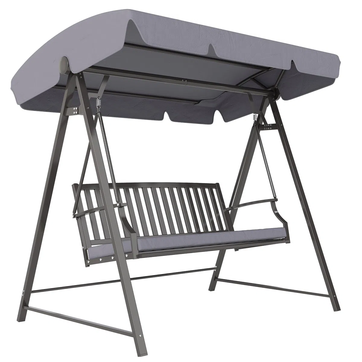 Outsunny Columpio de Jardín Exterior de 3 Plazas Balancín de Jardín Exterior con Toldo Ajustable Cojín y Estructura de Acero Carga 360 kg 205x133x181 cm Gris