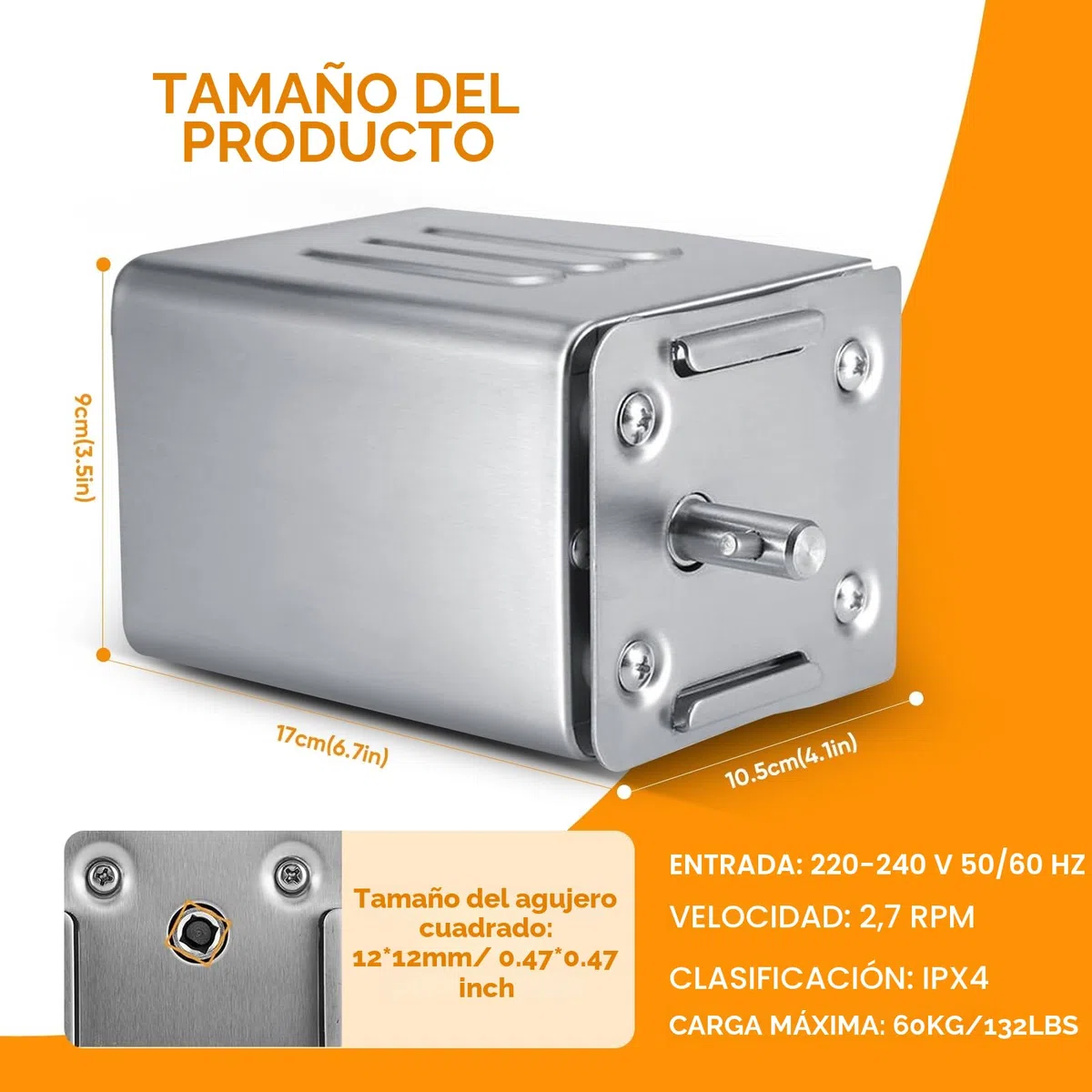 SP-S40 15W 60KG/132LBS Motor eléctrico para Barbacoa de Acero Inoxidable, 2.7 RPM Motor Profesional para Barbacoa, Pollo, Cerdo, Cabra a la Parrilla al Aire Libre