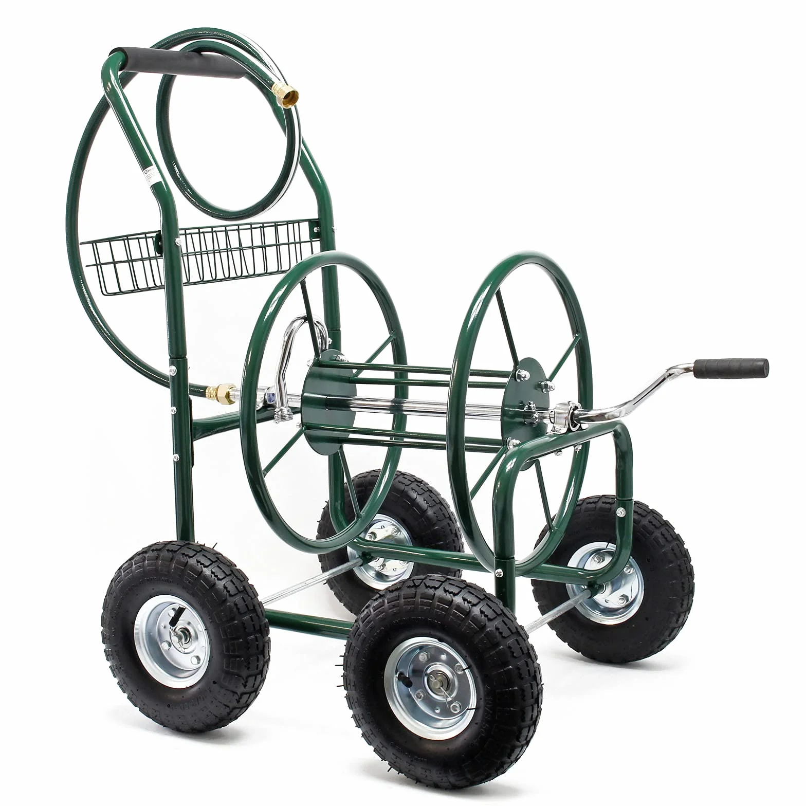 Wiltec Carro para Manguera de jardín de 16 mm (5/8") hasta 76m con neumático Ø 25 cm y conexión de 19mm (3/4") enrollador de Manguera Carrito portamangueras Carrete portamangueras