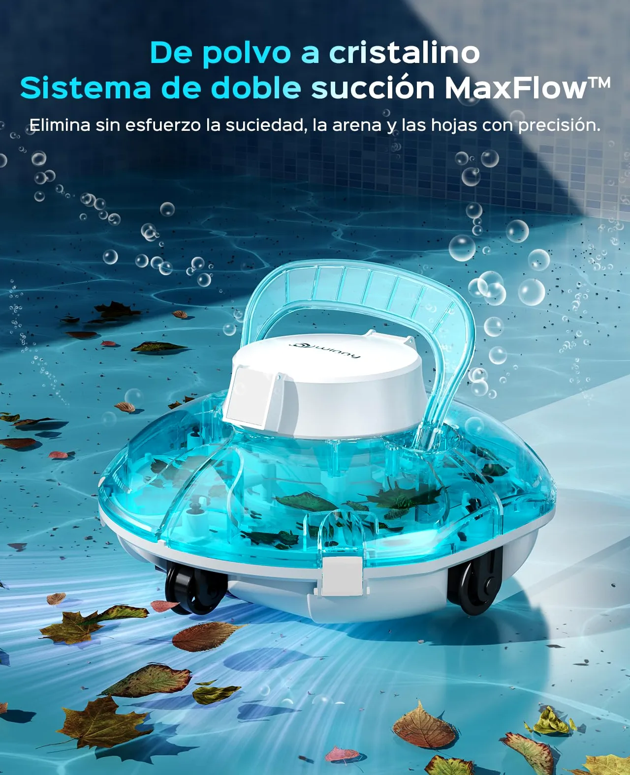 WINNY POOL CLEANER Winny 200P Limpiafondos Piscina, Inalámbrico Robot Limpiafondos Piscina, 80Min Autonomía, Piscinas Desmontables 60m², Doble Filtración,Estacionamiento Auto(Azul-Blanco)