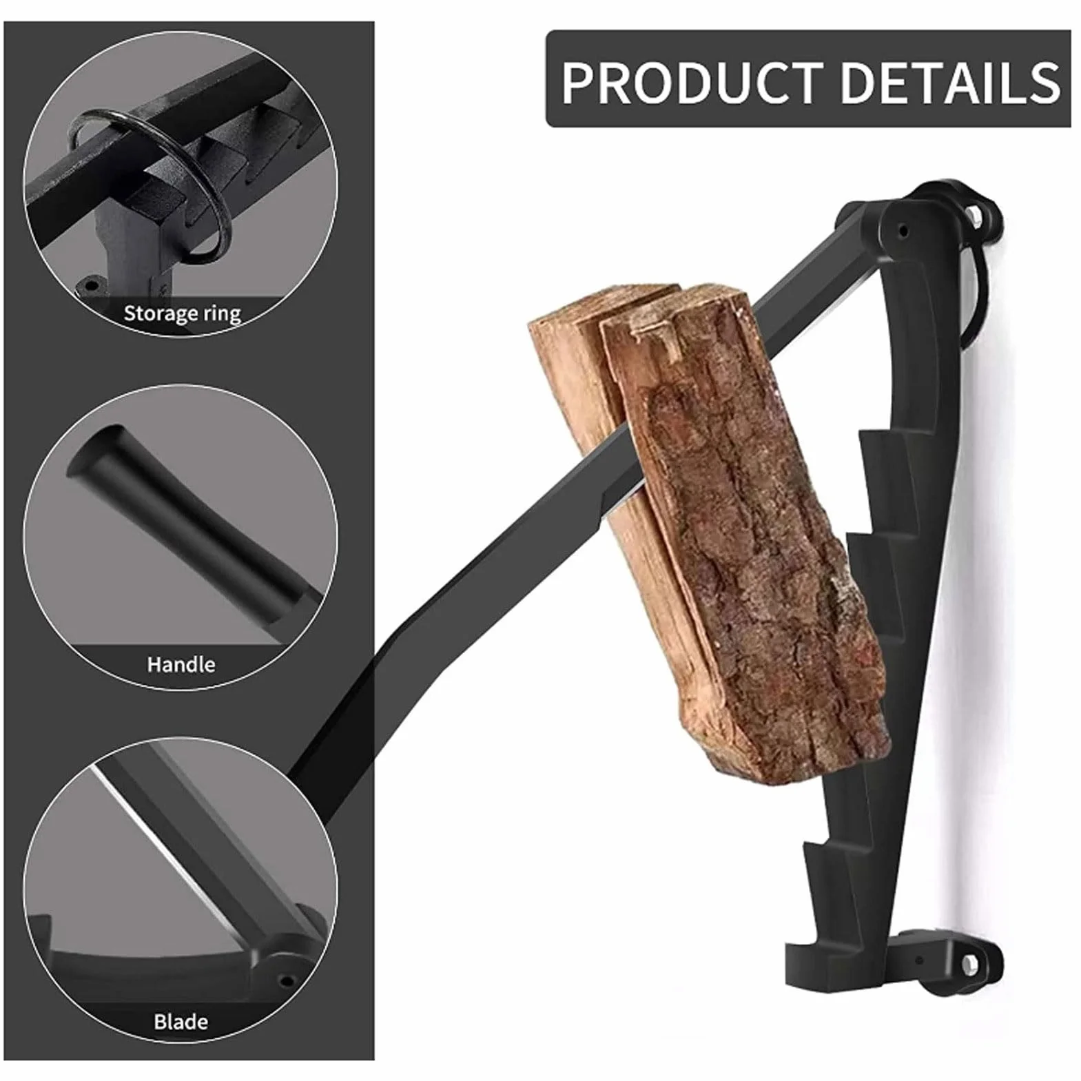 Elprico Divisor de Leña Montado en la Pared, Divisor de Troncos Manual Portátil de Acero con Alto Contenido de Carbono Divisor de Troncos de Madera Manual para el Hogar (Black)
