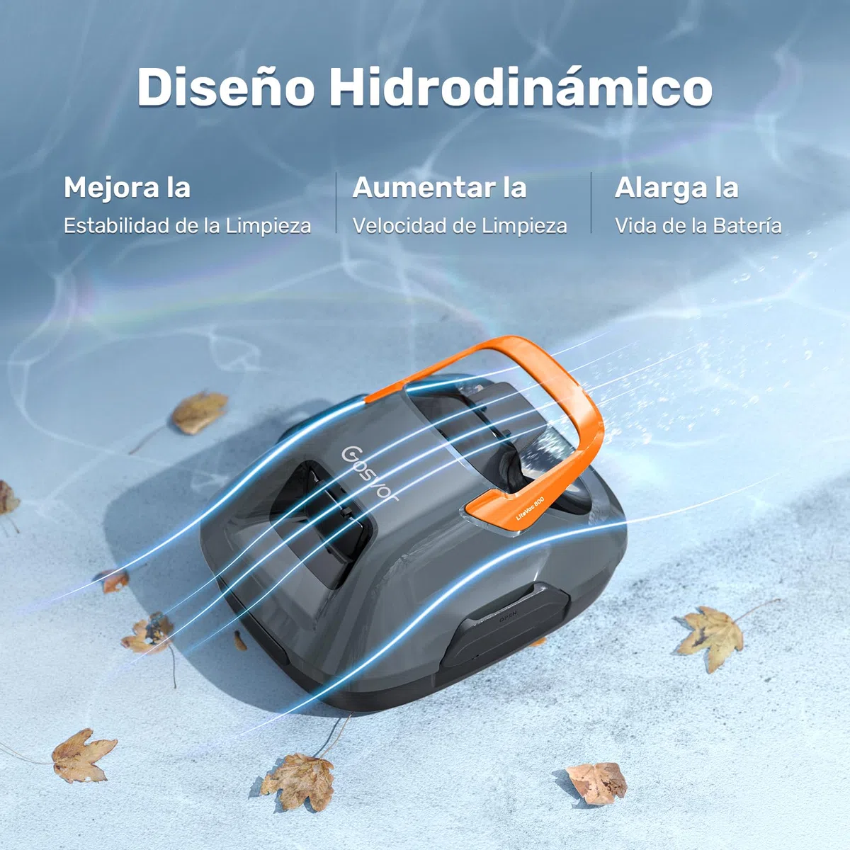 Gosvor (Nuovo 2026) Robot limpiafondos Piscina Sin Cables - Autonomía 90 Min, Autoestacionamiento,para Piscinas hasta 80m², Filtro 180 Micras, Limpiafondos Automático Inalámbrico,Gris-Naranja