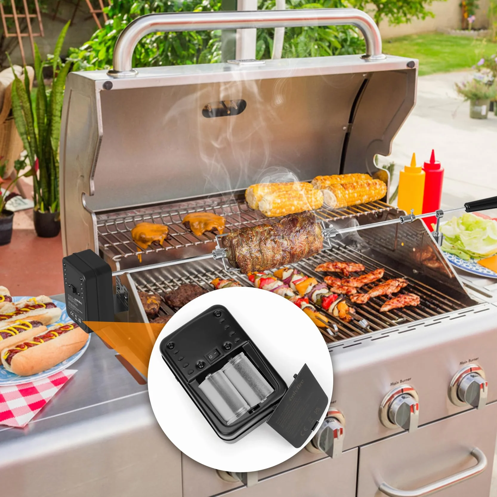 onlyfire Motor para Pincho Giratorio de Barbacoa, 100V ~240V, 3.5W, Velocidad Ajustable