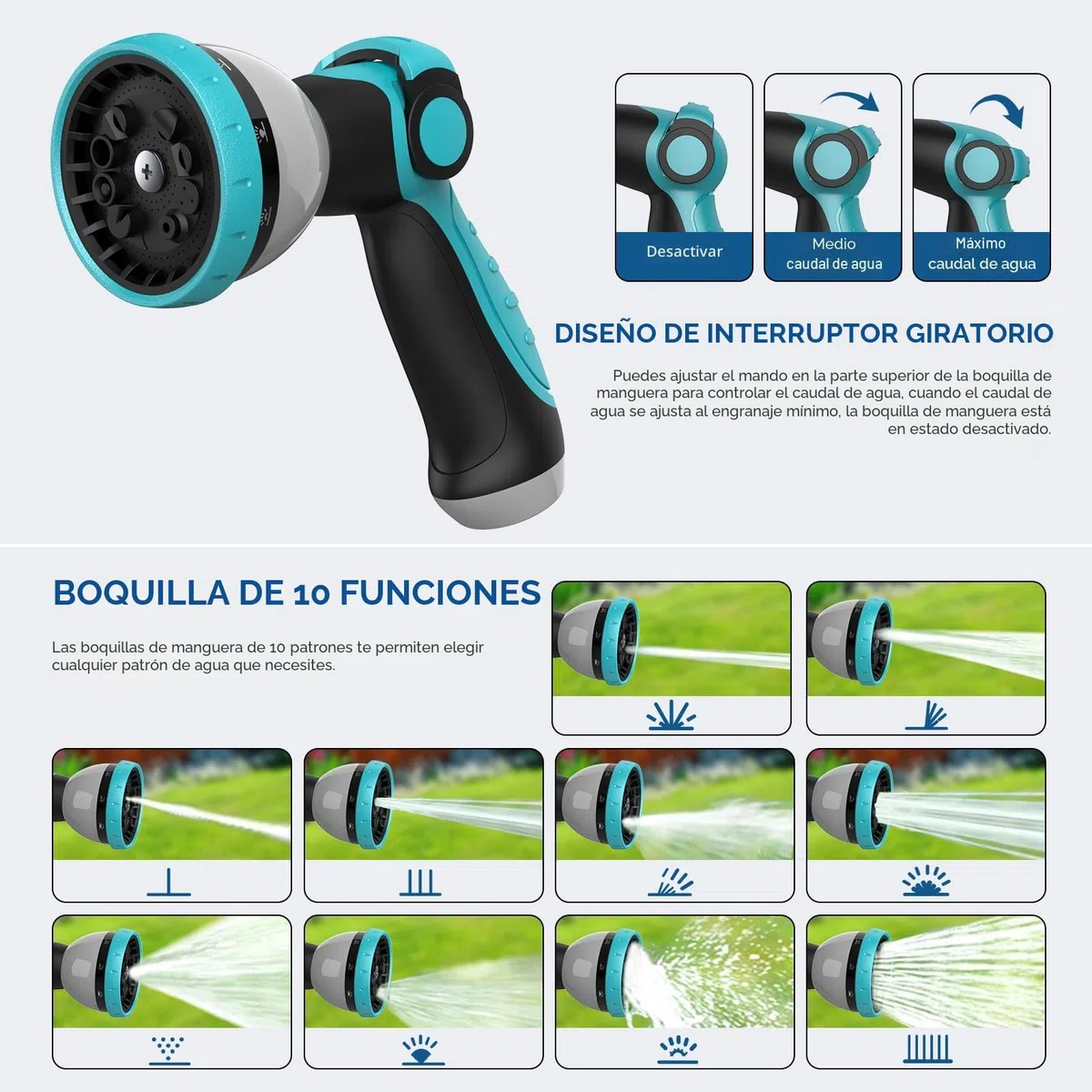 ENEACRO Enrollador Manguera Jardin de 35+2 m | Cartucho de manguera de pared con pistola pulverizadora de 10 funciones y función de enrollado automático, Garden Hose Reel