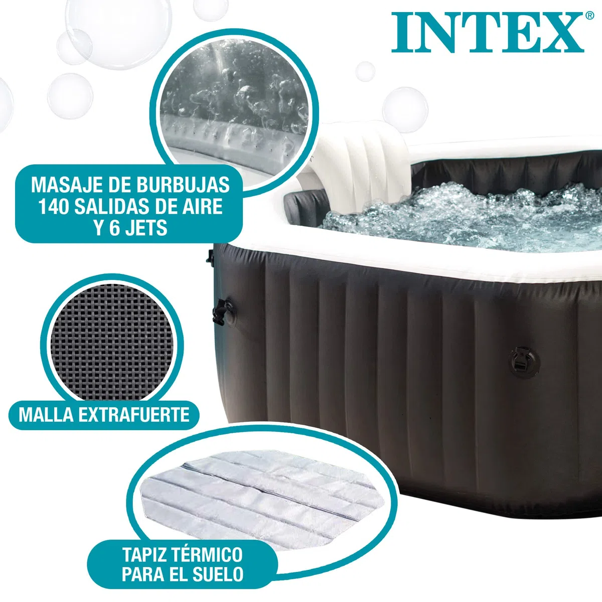 Intex Spa hinchable 6 personas octogonal, Burbujas Deluxe y chorros de agua (55082)
