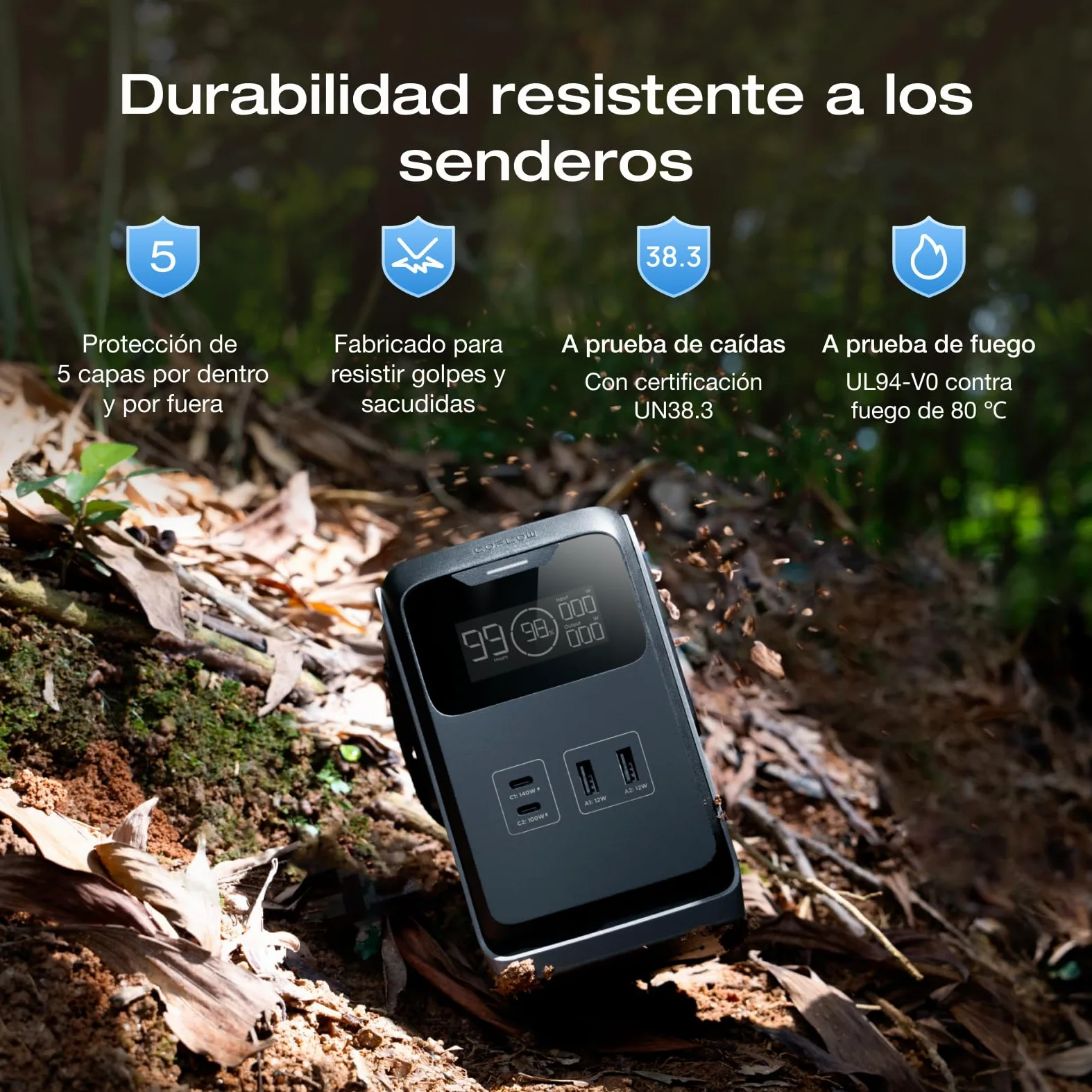 Estación de energía portátil ECOFLOW Trail 200 DC, banco de baterías LFP de 192 Wh con asa, generador solar de 220 W, carga rápida, 4 puertos de salida, resistente, para camping, viajes, emergencias