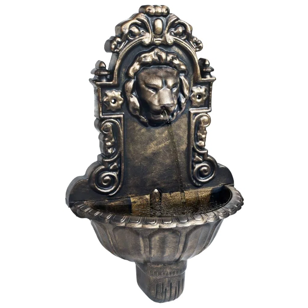 Fuente de Pared Vintage con Bomba de Agua, 41 x 22,5 x 65 cm, Bronce, para Interior, Montaje Fácil