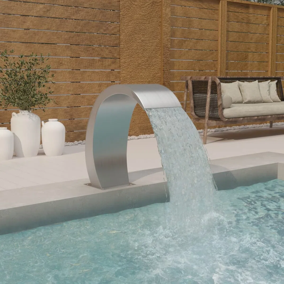 Fuente de Piscina con LED, BULANED Cascadas para Piscinas, Fuente Piscina, Fuente Jardin, Estanque Jardin, Fuente Cascada, Cascada Estanque, de Acero Inoxidable 304 22x60x70 cm
