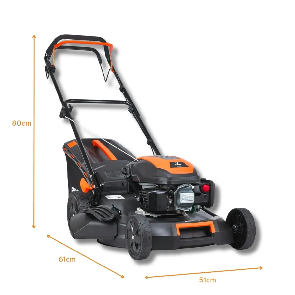 Cortacésped autopulsado de Gasolina FUXTEC FX-RM5170 4 en 1-170 cm³ 4 CV, 4 Tiempo, 51 cm de Ancho de Corte con regulación en 7 Alturas y 60 L de depósito, Funciones Mulching y Eje Lateral