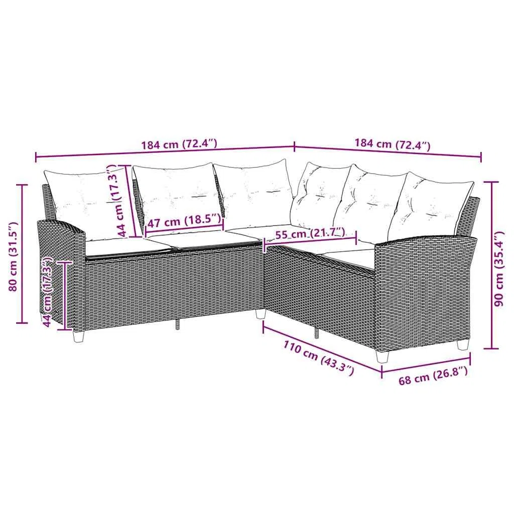 IKAYAA Sofá para jardín de Ratán, Sofa Jardin Exterior, Sofá de Esquina para Jardín Resistente a la Intemperie, Sofá en Forma de L,Conjunto Jardín, Muebles Jardín Exterior, Beige y Blanco Crema
