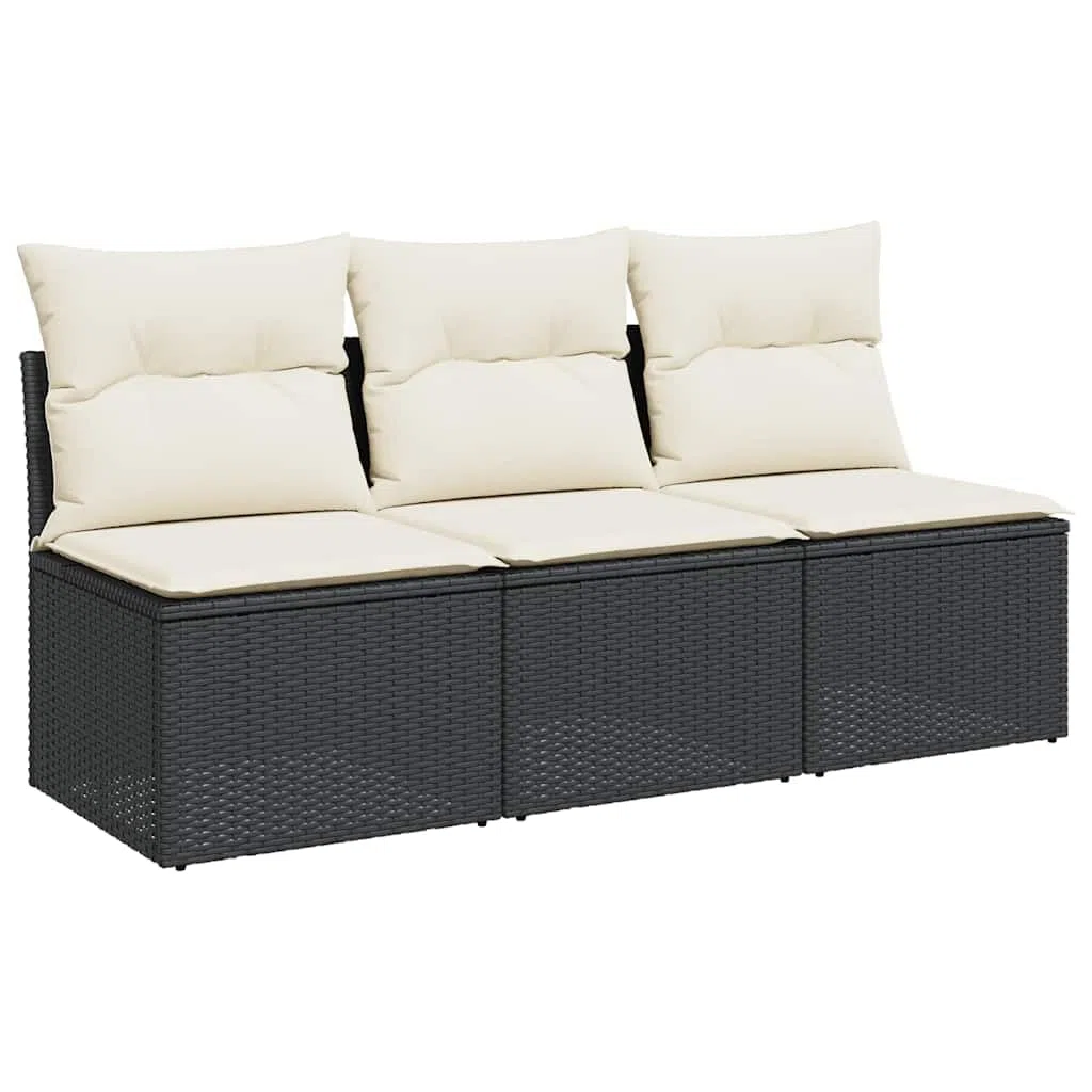 vidaXL Sofá de Jardín de 3 Plazas con Cojines, Sillón de Exterior, Sofá Modular, Asiento para Patio Terraza Balcón, Ratán Sintético Negro