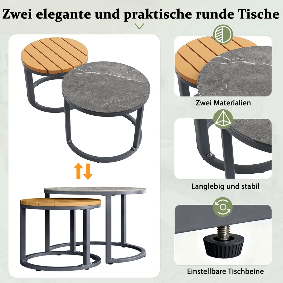 Juego de muebles de jardín con patas ajustables, cojines impermeables y desmontables, juego de salón de jardín para 5-6 personas, modular para balcón, jardín y terraza, incluye todos los cojines de