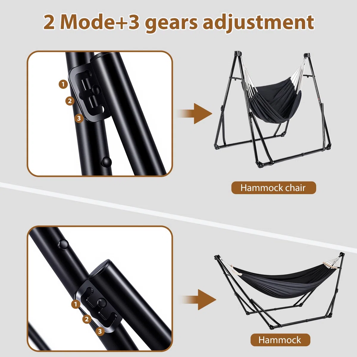 Hamaca y Sillón Colgante con Soporte Plegable, Set de Soporte de Hamaca Portátil de Doble Uso para Interior y Exterior Jardín Terraza Patio Camping Cubierta
