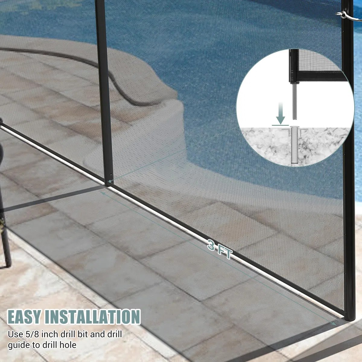 Valla Para Piscina, 1,2 x 14,6 m (4 x 48 Pies), Valla De Seguridad Infantil Extraíble, Fácil De Instalar, Barrera De Seguridad Para Niños y Mascotas En El Patio Trasero