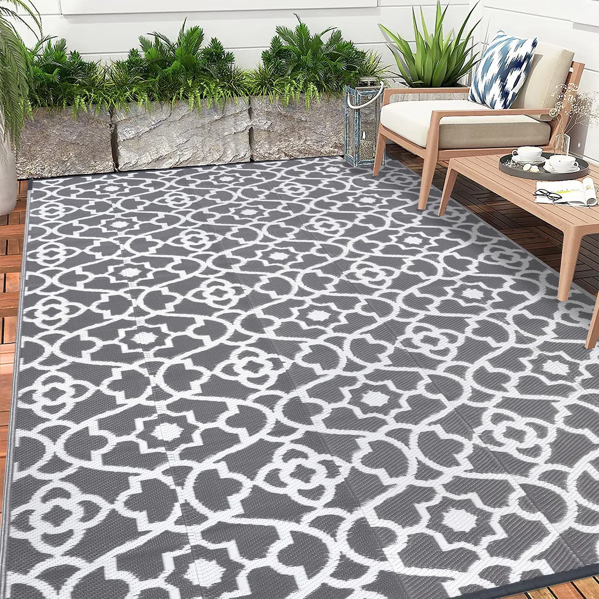 Enyhom Alfombras de Exterior para jardín, 240 x 300 cm, Duradera, Resistente a los Rayos UV, tapete de Camping Reversible, fácil de Limpiar, tapete de Paja de plástico Reciclado, Impermeable, para