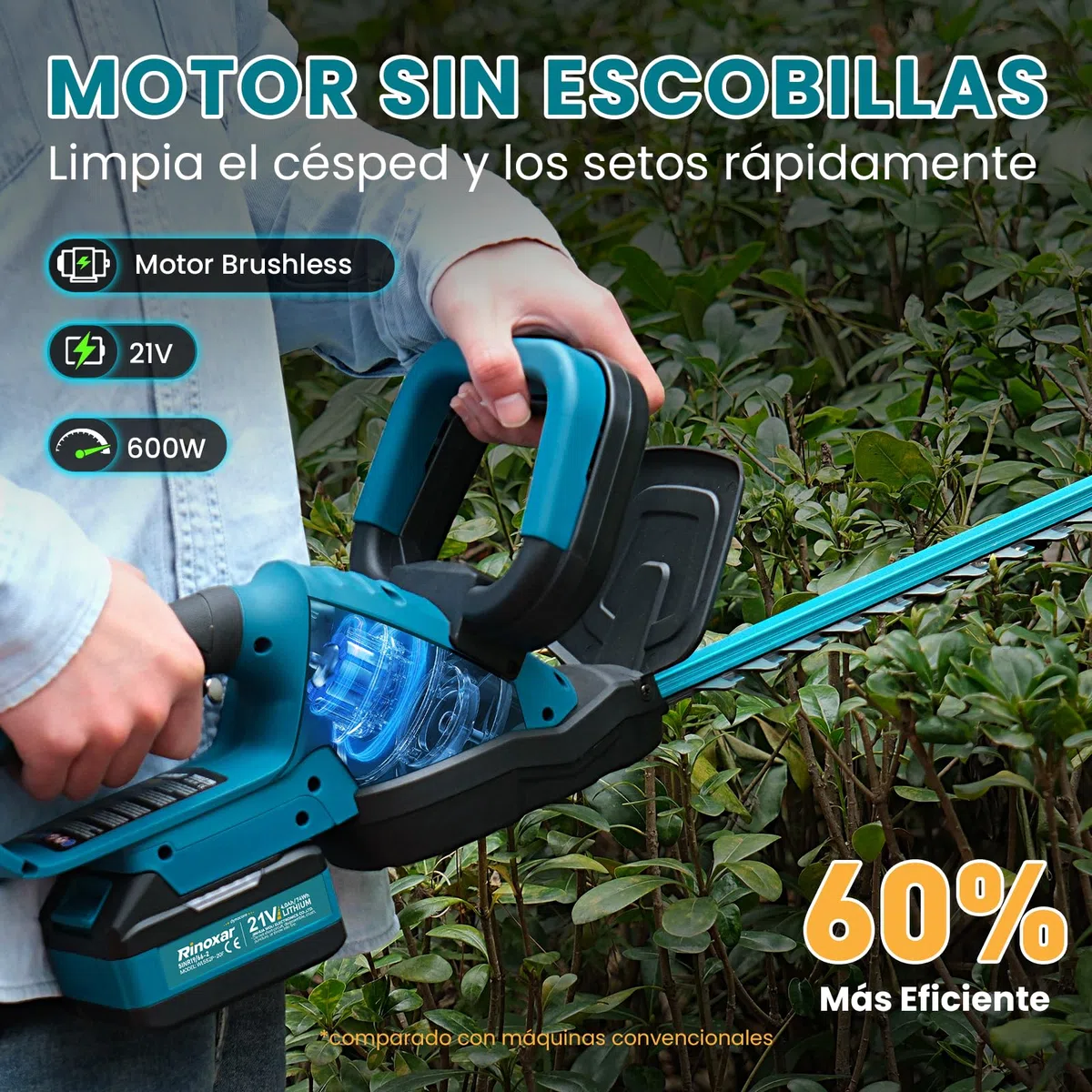 Cortasetos Bateria con 2X 4000mAh Baterías y Cargador, Motor Brushless 600W 28500rpm Cortasetos Electrico, Hoja 52cm, Corta Setos para Jardin y Arbustos