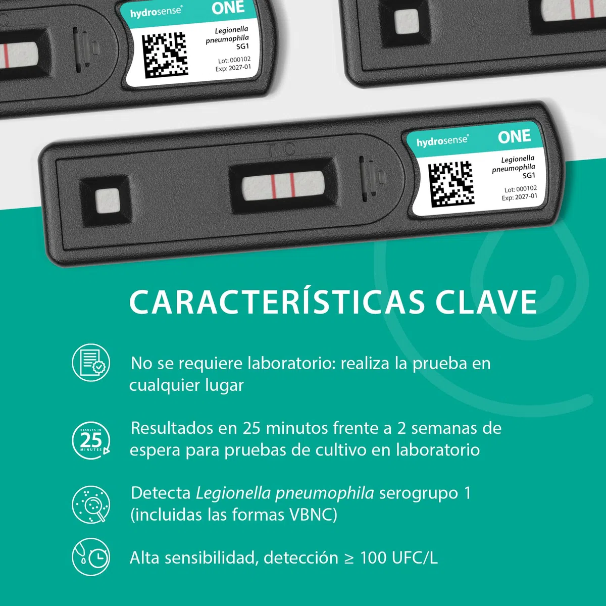 ONE Ultra Legionella Water Test - Kit de prueba única para Legionella pneumophila sg1 | Sensibilidad de 100 CFU/L | Resultados rápidos en el sitio de 25 minutos