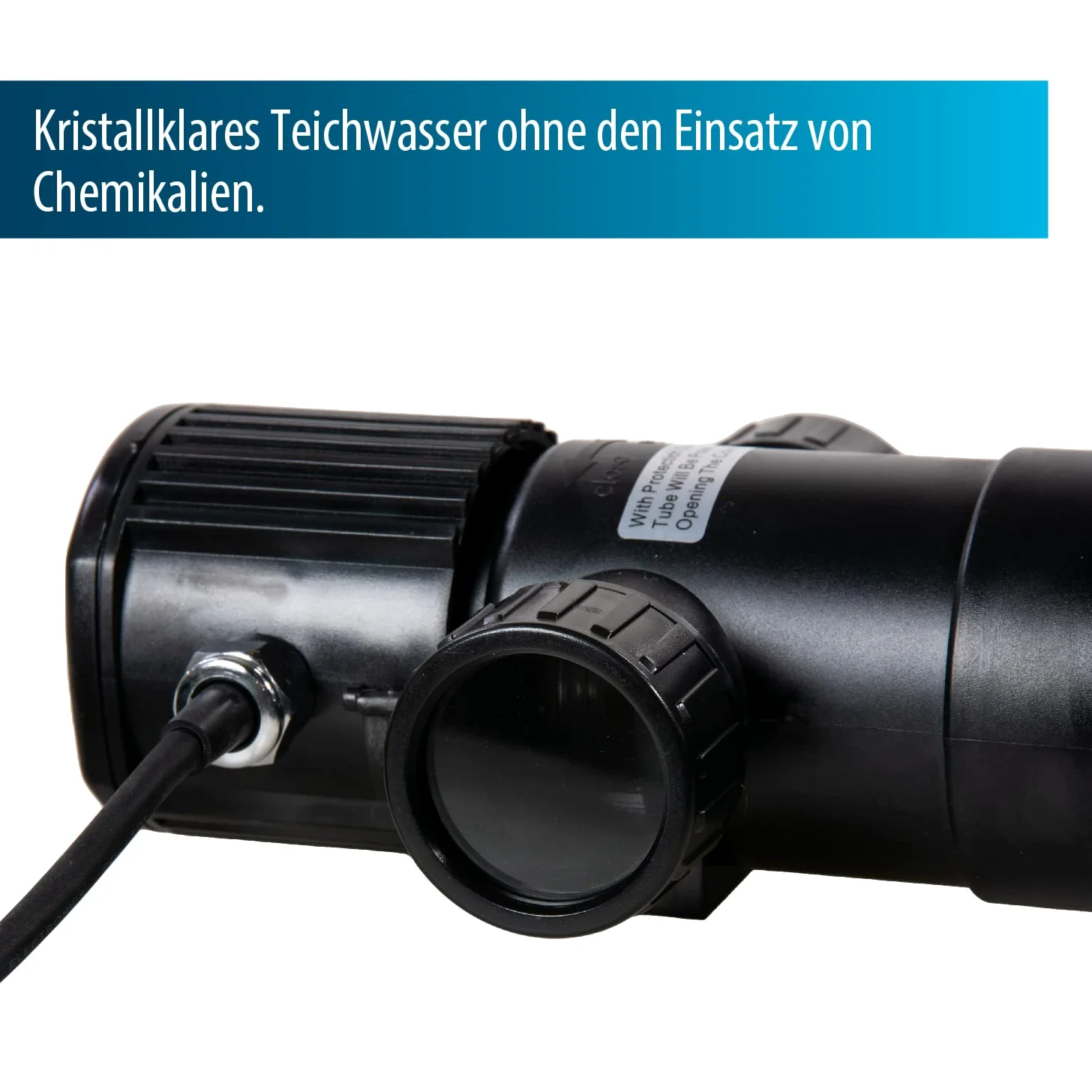 AquaForte GUV-218 UV-C, máx. Estanque 20 m³, caudal máximo 2,5 m³/Hora, 18 W, Carcasa con Conector de Bloqueo rápido, 3 boquillas de 20/25/32/40 mm y Vidrio de visión UV, Interior en Forma de Helix